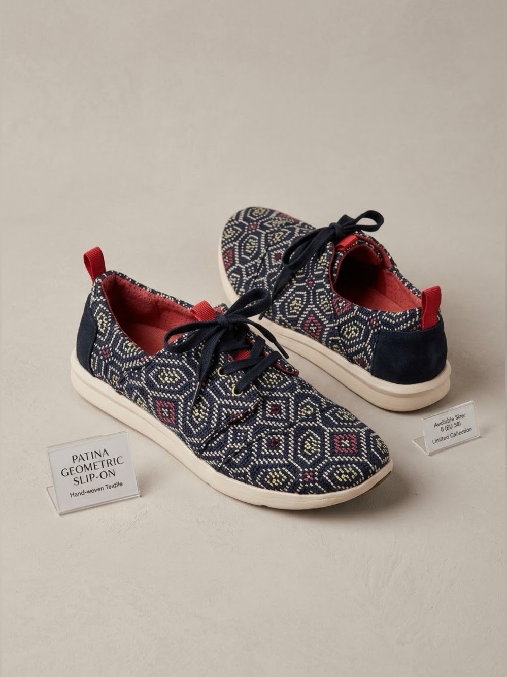 TOMS Del Rey Geometric Woven Canvas Lace Up Sneakers Womens Size 9.5 Blue